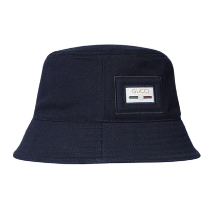 Gucci Cappello Cotton Canvas Bucket Hat con patch Interlocking G & Web